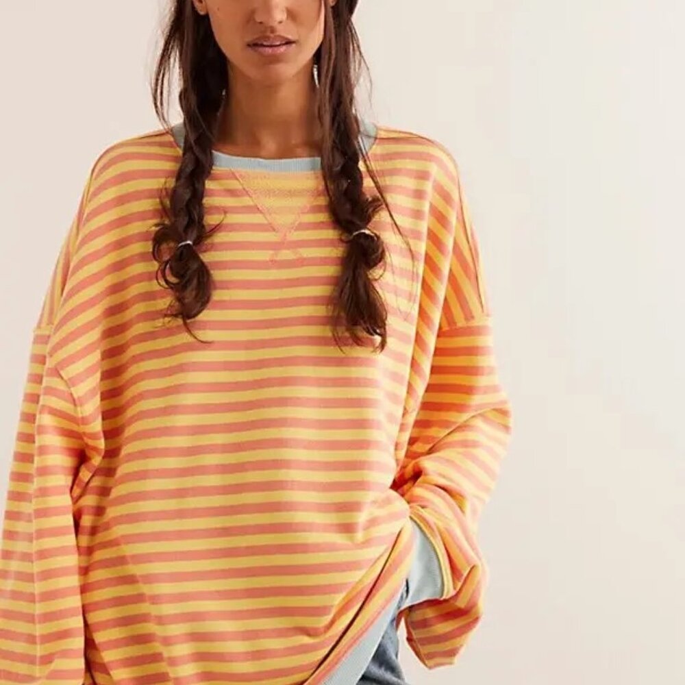 NWOT Free People Classic striped oversized crewneck Size M